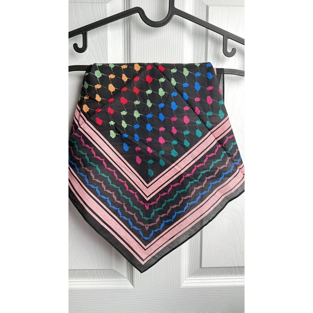 Denim Palestini Womens Geometric Square Bandana Scarf Black Pink Blue Teal Boho
